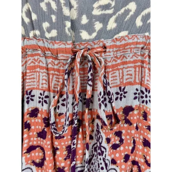 Free People Boho Flowy Printed Bell Sleeve Crisscross Back Hippie Mini Dress - Picture 5 of 14